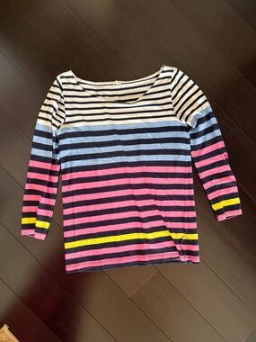 J. Crew Striped Cropped Top - Navy, Light Blue, Pink & Yellow